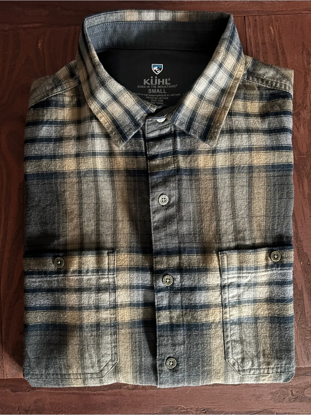 Kuhl Men's Plaid Button-Down Shirt in Beige and Navy